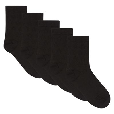 Pack of five girls' black textured socks